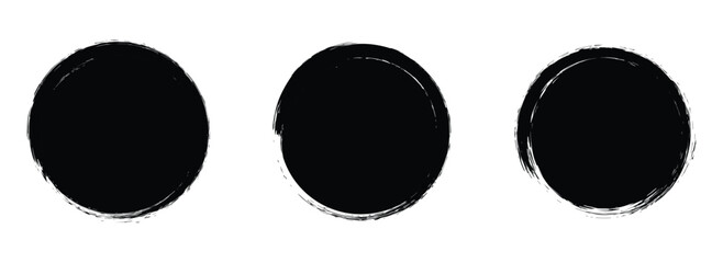Grunge Black Circle Brush Strokes Set on White Background