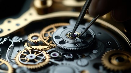Watchmaker assembling intricate gears in a luxury timepiece. Featuring precision and mechanical artistry