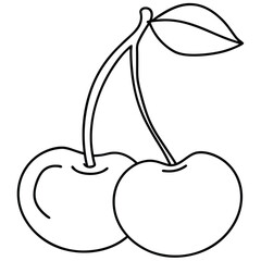 Cherry Fruit Line Art Vector for Kids Hand Drawing and Learning Tropical Fruit Outline Illustration