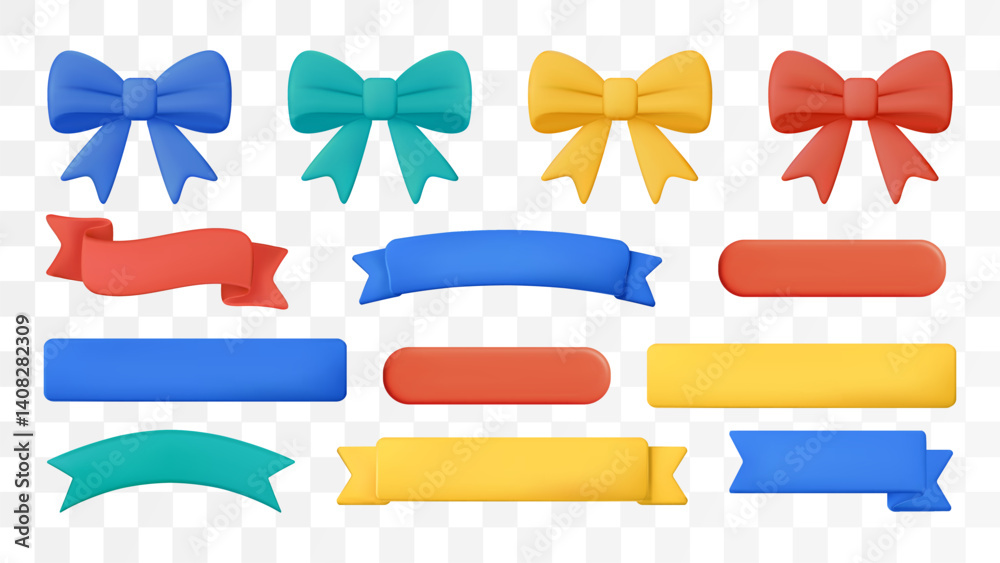 Fototapete 3d ribbon bow banner text box plastic title strip badge curve label vector design set tag frame