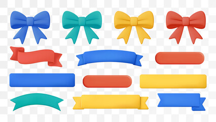 3d Ribbon Bow Banner Text Box Plastic Title Strip Badge Curve Label Vector Design Set Tag Frame