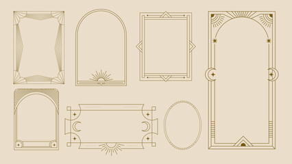 Frame Art Deco Set Geometric Card Border Celestial Banner Element Line Modern Vector Elegant Vintage Boho Luxury Holiday Art Nouveau