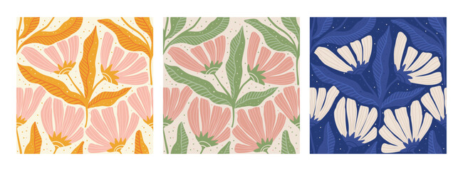 Bold Daisy Flower Boho Vintage Pattern Pastel Floral Seamless Background Motif Bohemian Ethnic Trendy Style