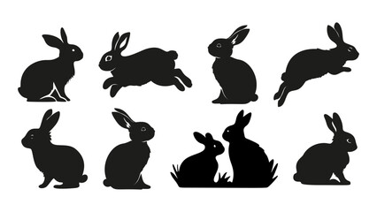 Easter Rabbit Bunny Silhouette Set Domestic Spring Background Vector Isolated Nature Art Animal Collection