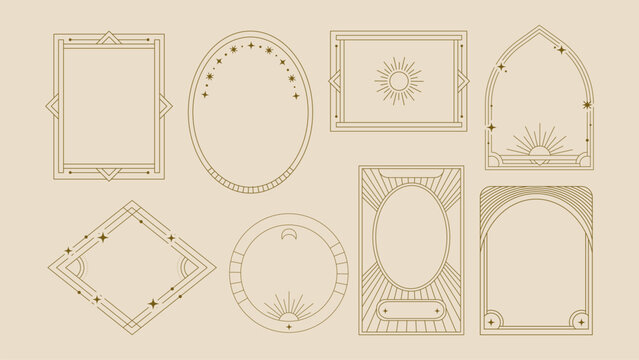 Frame Art Deco Set Geometric Card Border Celestial Banner Element Line Modern Vector Elegant Vintage Boho Luxury Holiday Art Nouveau