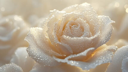 Fototapeta premium Delicate white roses, glistening with morning dew.
