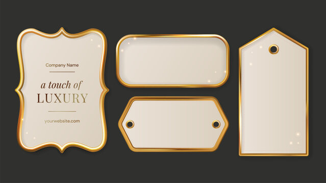 Frame Golden Gold Label Luxury Metal Royal 3d Tag Border Shape Holiday Arabic Ornament Set Traditional Invitation Emblem