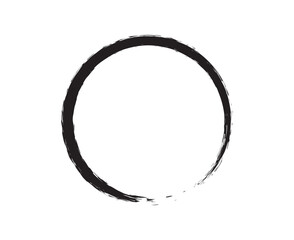 Black Ink Brush Circle, Minimal Zen Round Frame Design Element, Grunge circle made of black ink on the white background.
