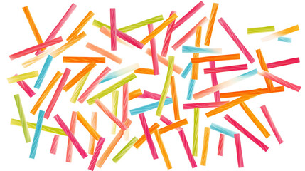 Colorful paper straws in a scattered pattern, isolated on white background, PNG