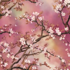 Obraz premium Seamless Sakura patterns of cherry blossom background in nature's serenity artistic floral design vibrant spring atmosphere