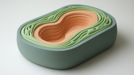 Layered, sculpted, ceramic bowl with nested, colorful relief.