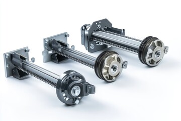 Three industrial linear actuators with different sizes and mounting options.