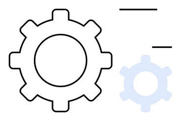 Central black outlined gear and pale blue secondary cog symbolize teamwork, automation, and system processes. Ideal for engineering, planning, industry, development, collaboration, mechanics