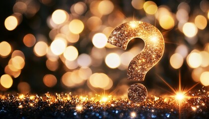 Glittery Golden Question Mark on Festive Bokeh Background, Abstract, Mystery, Holiday Mystery, Holiday