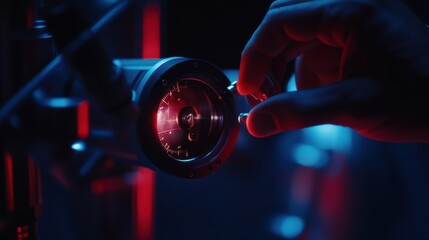 Astronomer adjusting a telescope under the night sky. Featuring exploration and technology