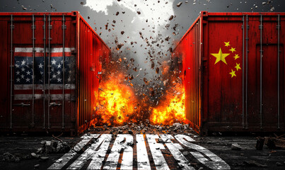  shipping containers colliding, resulting in an explosion. 