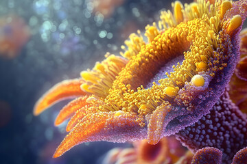 Detailed close-up of a vibrant, cellular flower-like structure.