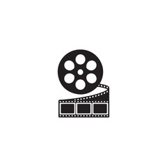 Iconic film reel and film strip graphic design,A simple, black and white graphic design of a film reel and film strip.