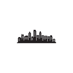 Naklejka premium Simple Black and White City Skyline Silhouette.A clean, stylized silhouette of a city skyline.