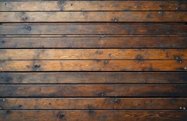 Texture of weathered teak yacht deck. Brown wooden planks with knots, screws. Nautical background, marine theme, ship floor, luxury travel, sailing, yachting.
