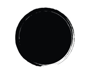 Black Brush Circle Fill, Bold Ink Round Abstract Shape Design Element, Black brush strokes shape. Abstract round grunge paint ink background.