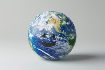 Fototapeta premium A smiling Earth globe, a 3D render symbolizing global happiness and environmental awareness.
