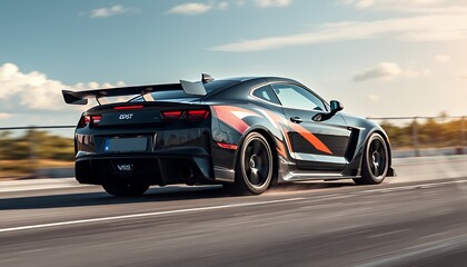 Sleek Dark Grey Sports Car in Motion