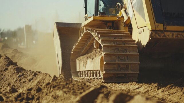Heavy equipment operator moving dirt with a bulldozer. Featuring control and precision