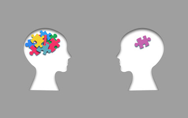 Brain with puzzle , autism, memory loss, dementia and alzheimer awareness, world mental health day concept.