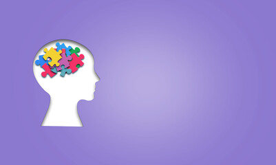 Brain with puzzle , autism, memory loss, dementia and alzheimer awareness, world mental health day concept.