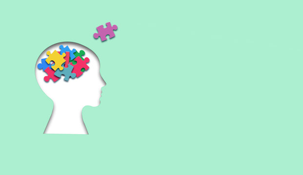 Brain with puzzle , autism, memory loss, dementia and alzheimer awareness, world mental health day concept.
