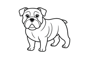 Line art illustration of a cartoon bulldog with a big nose for kids coloring page.eps