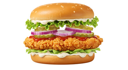 Crispy Chicken Burger isolated on transparent background