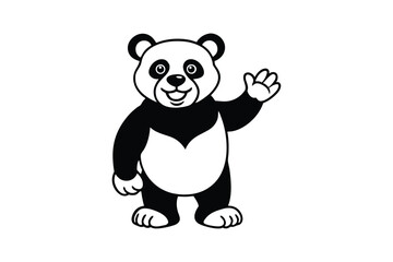 Black and white silhouette art illustration of a cartoon bear cub waving its paw.eps