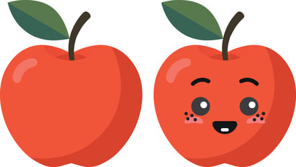 Red apple with kawaii eyes. Flat design vector illustration of red apple.