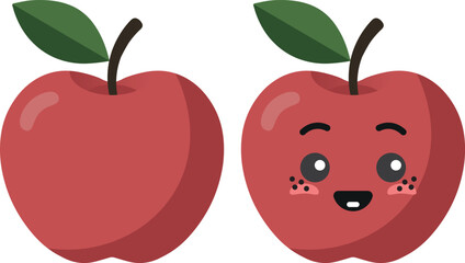 Red apple with kawaii eyes. Flat design vector illustration of red apple.