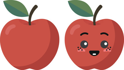 Red apple with kawaii eyes. Flat design vector illustration of red apple.