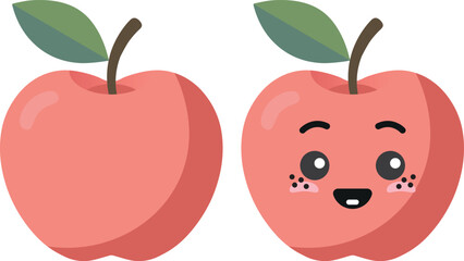 Red apple with kawaii eyes. Flat design vector illustration of red apple.