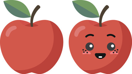 Red apple with kawaii eyes. Flat design vector illustration of red apple.