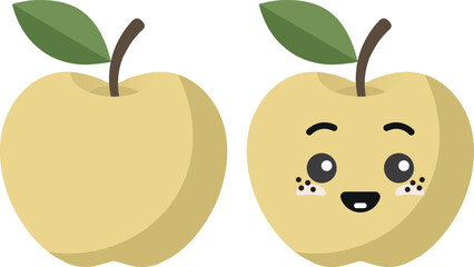 Yellow apple with kawaii eyes. Flat design vector illustration of yellow apple.