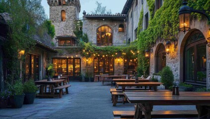 Enchanted Courtyard: A Twilight Escape at a Historic Stone Inn