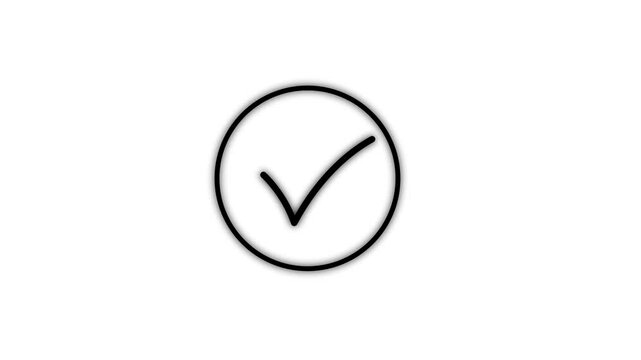 tick mark icon animation. glowing neon green color animation black background.