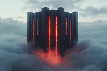 Fototapeta premium A futuristic tower emerging from the clouds.