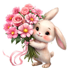 Cute bunny. Funny illustration of a rabbit In a dress Baby Hare