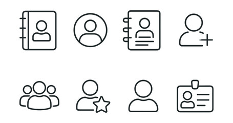 Set: contact book, user circle, add user, group, star user, ID card.