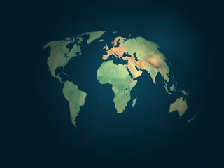 Fototapeta premium World map illustration with continents colored in green and orange on a dark background