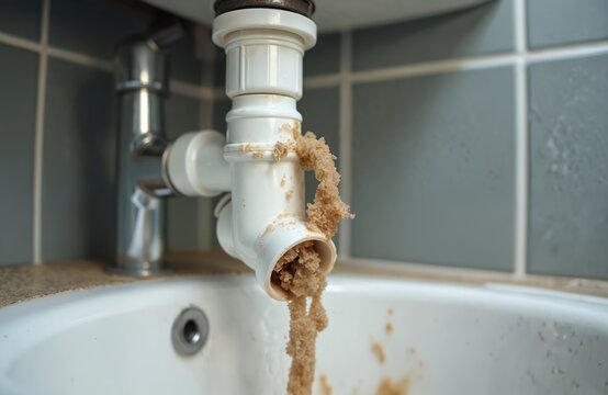 Bathroom washbasin siphon cleaning process. Clogged pipe with deposit, dirt, clogging issues. Plumbing, water supply, problem solving, sanitary engineering, maintenance, repair. Master plumber