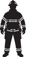 Black Silhouette Of A Firefighter In Full Gear Ready For Emergency Duty