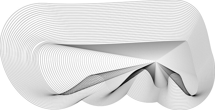 A continuous mesh outline curves in undulating patterns, generating a morphing visual wave structure.