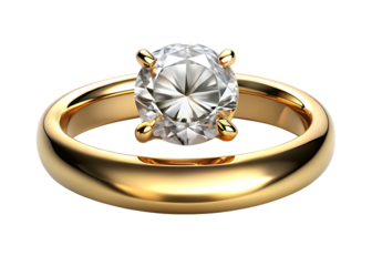 Wedding ring - gold, diamond isolated on white background   png
